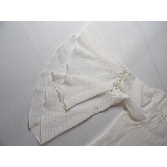 AB Studio Large Tunic Top White Boho Bell Sleeve Eyelet Lined Pleated Hippie Pea - Picture 11 of 11